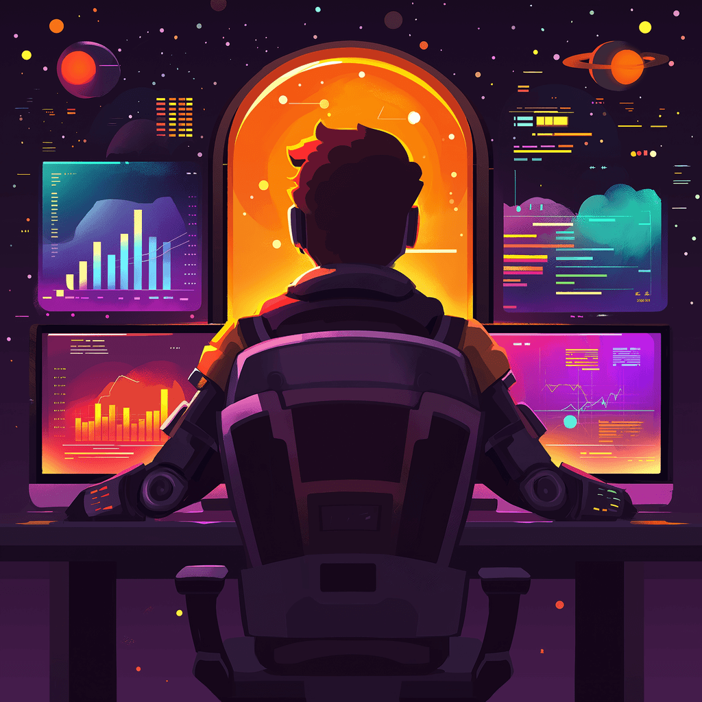 Escritório de marketing digital futurista representando marketing de performance